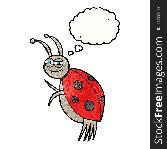 freehand drawn thought bubble textured cartoon ladybug