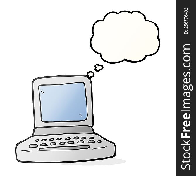 freehand drawn thought bubble cartoon old computer