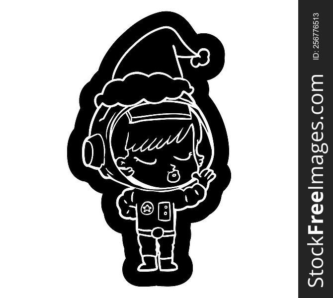 Cartoon Icon Of A Pretty Astronaut Girl Wearing Santa Hat