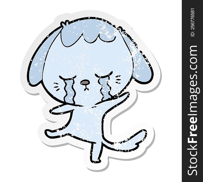Distressed Sticker Of A Cartoon Dog Crying