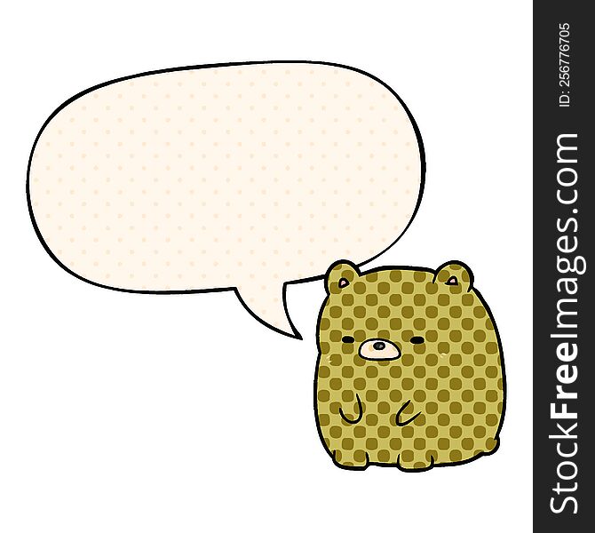 Cute Cartoon Sad Bear And Speech Bubble In Comic Book Style