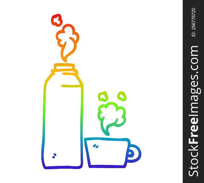 rainbow gradient line drawing of a cartoon hot drinks flask