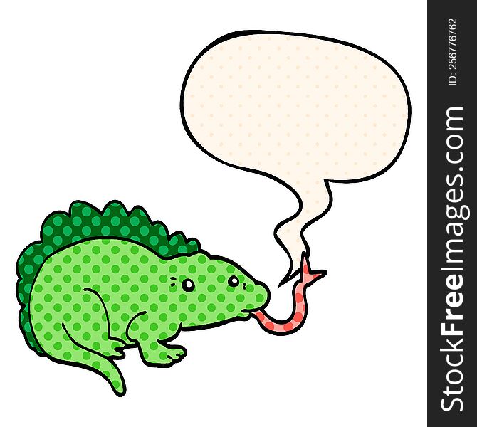 cartoon lizard with speech bubble in comic book style