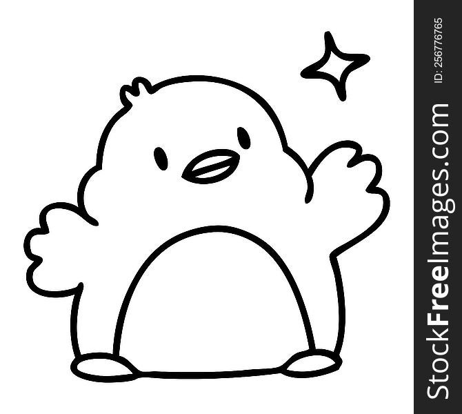 line doodle of a cute christmas penguin with star