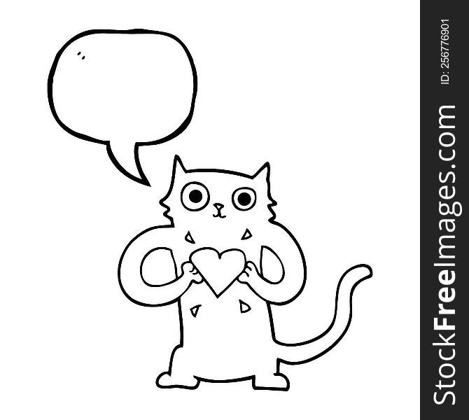 Speech Bubble Cartoon Cat With Love Heart