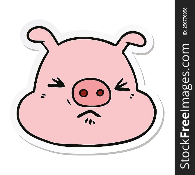 Sticker Of A Cartoon Angry Pig Face