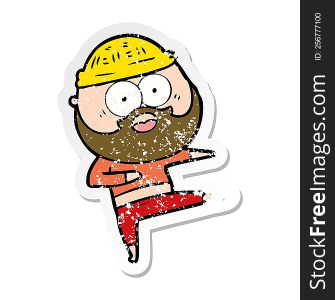Distressed Sticker Of A Cartoon Surprised Bearded Man Dancing