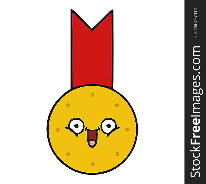 cute cartoon of a gold medal. cute cartoon of a gold medal