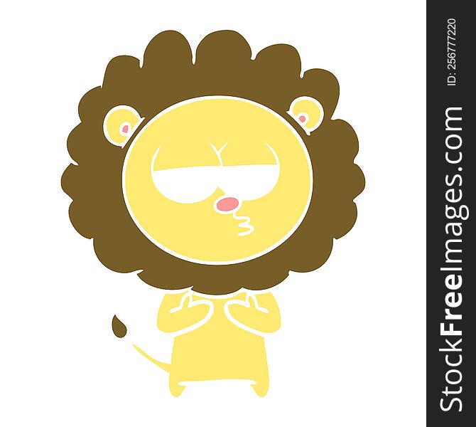 flat color style cartoon tired lion