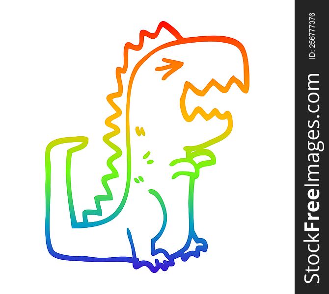 rainbow gradient line drawing of a cartoon roaring t rex