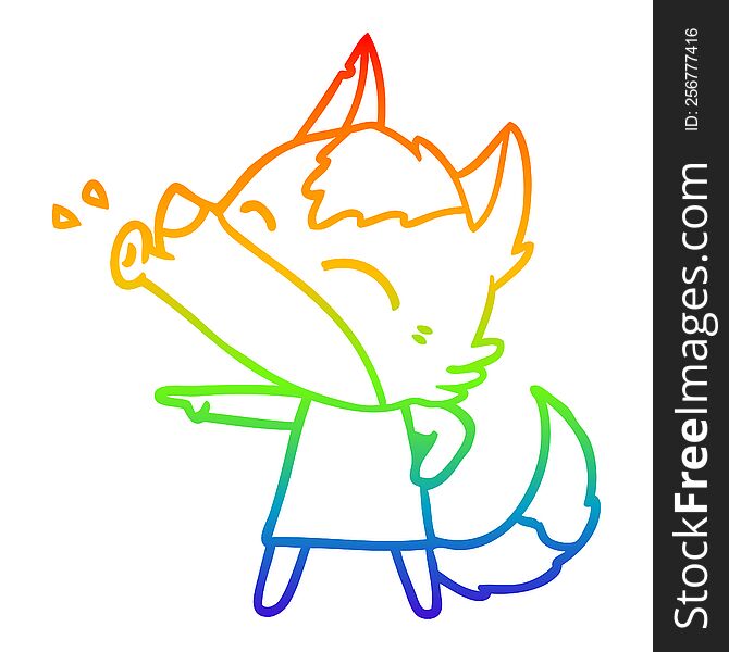 Rainbow Gradient Line Drawing Howling Wolf In Dress Cartoon
