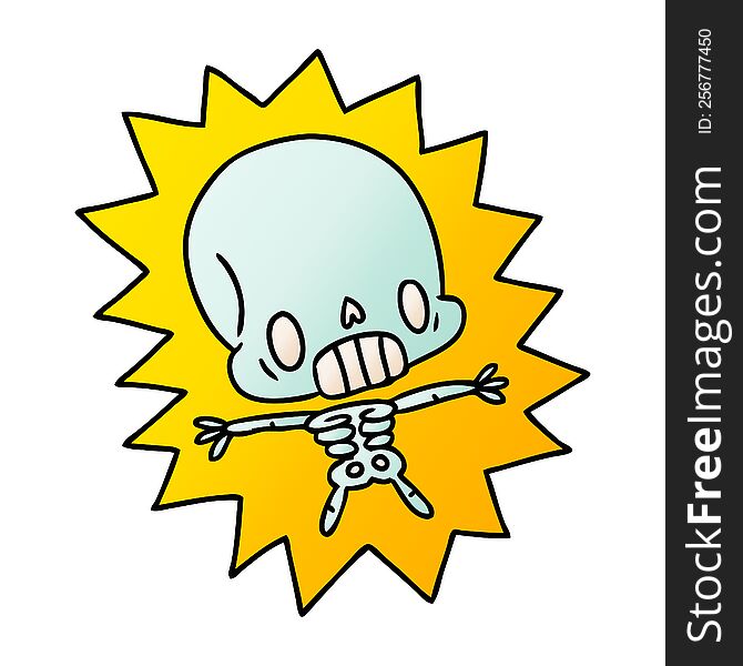 gradient cartoon illustration kawaii electrocuted skeleton. gradient cartoon illustration kawaii electrocuted skeleton
