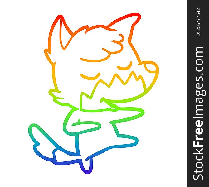 rainbow gradient line drawing of a friendly cartoon fox dancing