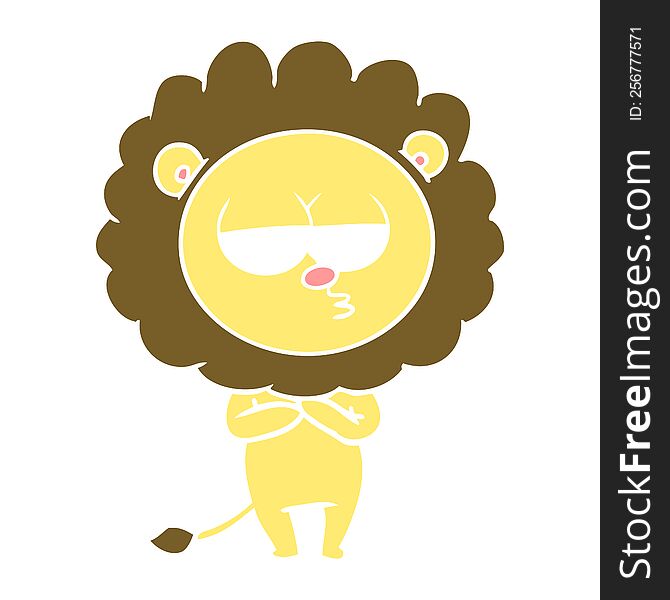 flat color style cartoon tired lion