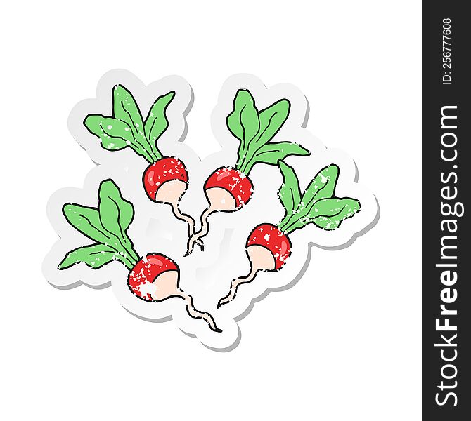 retro distressed sticker of a cartoon radishs