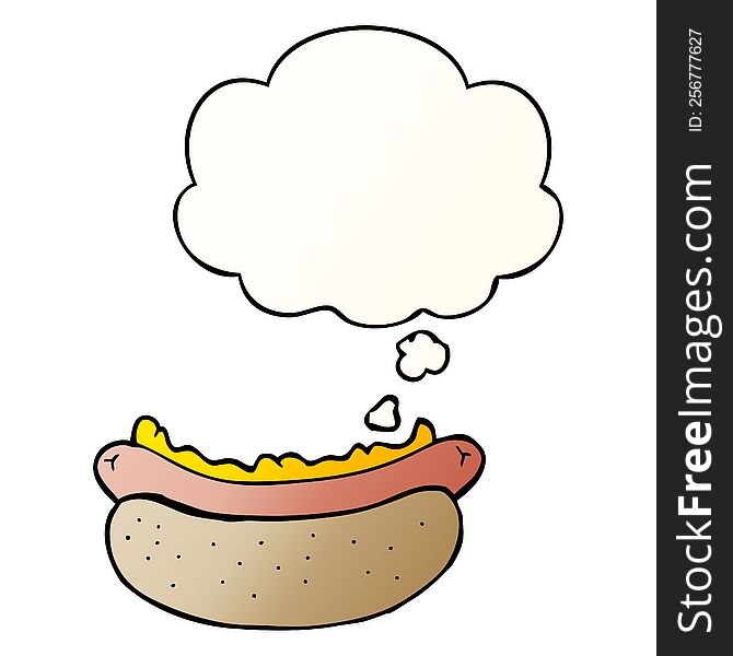 cartoon hotdog with thought bubble in smooth gradient style
