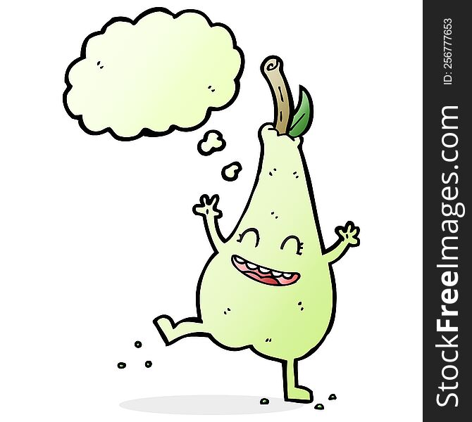 Cartoon Happy Dancing Pear With Thought Bubble