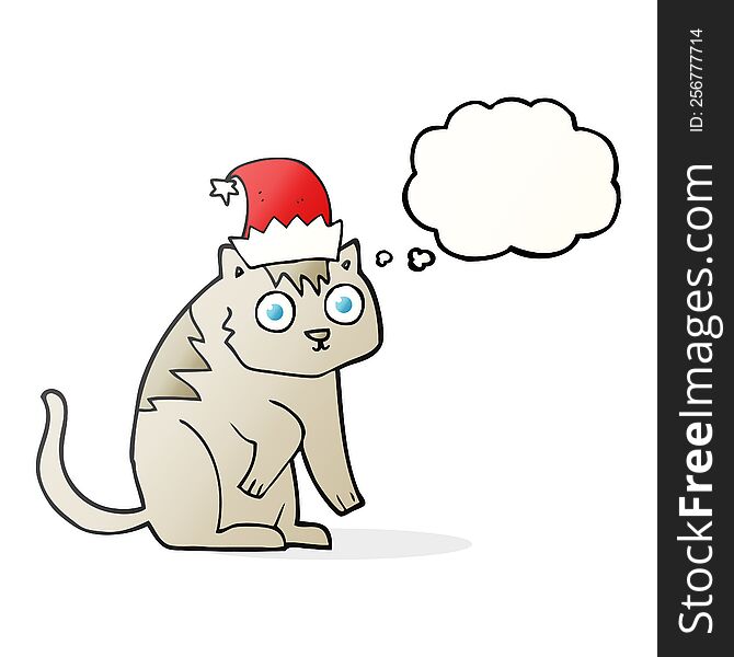 thought bubble cartoon cat wearing christmas hat