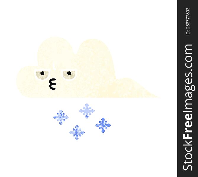 retro illustration style cartoon of a snow cloud