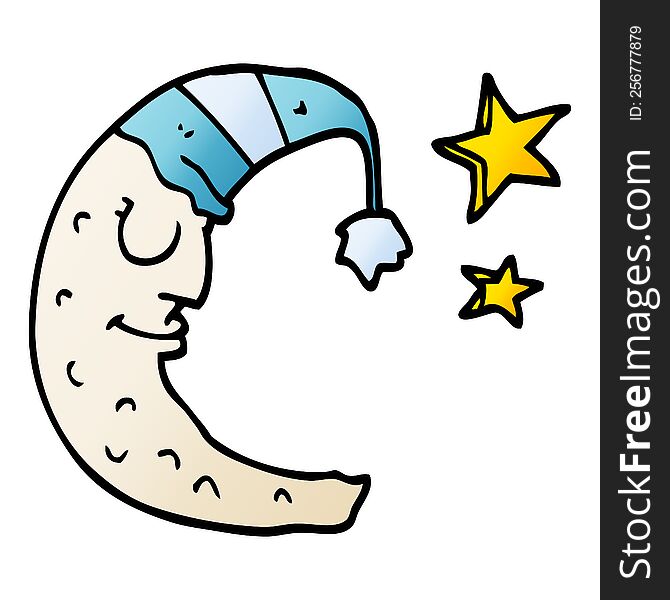 cartoon doodle moon with sleeping cap