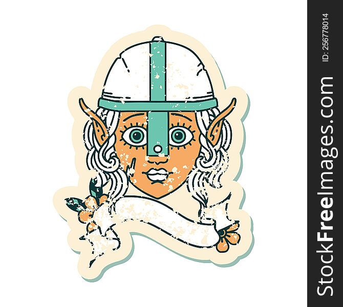 Retro Tattoo Style elf fighter character face. Retro Tattoo Style elf fighter character face