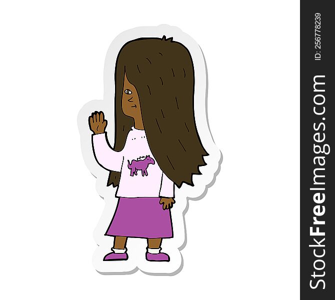 Sticker Of A Cartoon Girl With Pony Shirt Waving