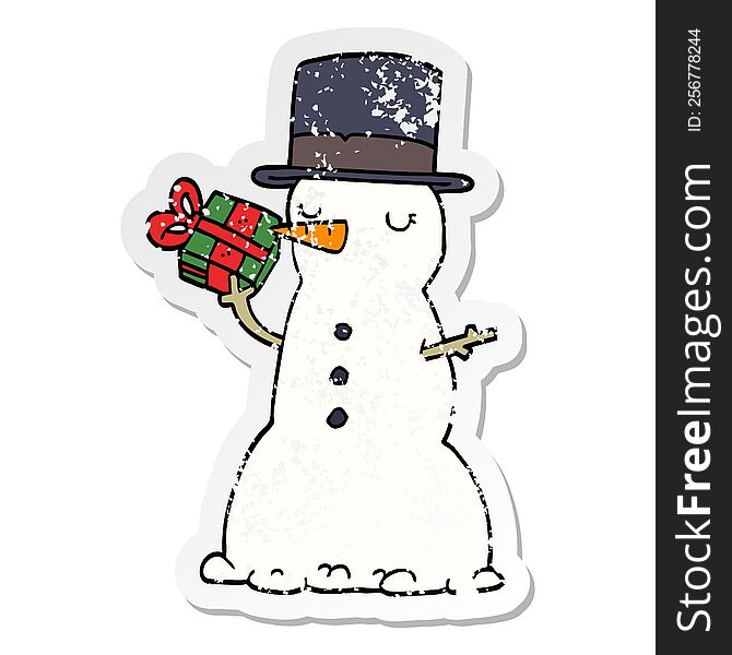 Distressed Sticker Of A Cartoon Snowman