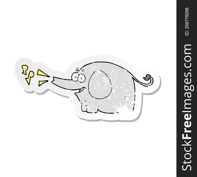Retro Distressed Sticker Of A Cartoon Trumpeting Elephant
