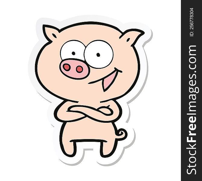sticker of a cheerful pig cartoon