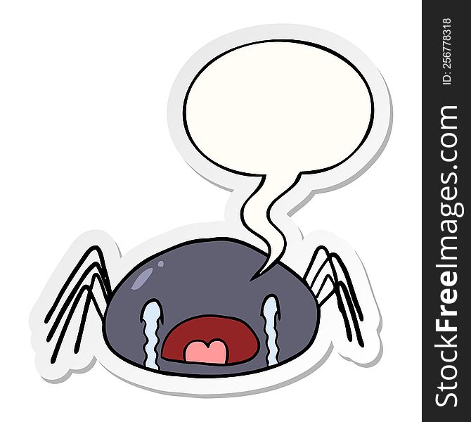 Cartoon Halloween Spider Crying And Speech Bubble Sticker
