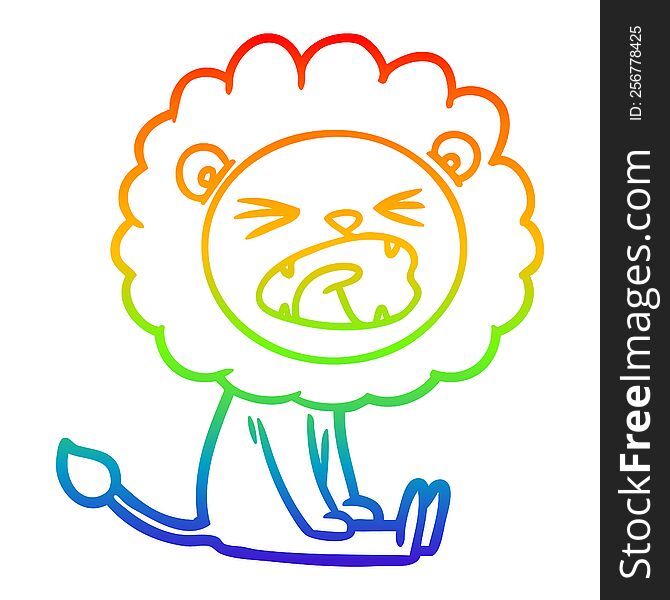 Rainbow Gradient Line Drawing Cartoon Angry Lion