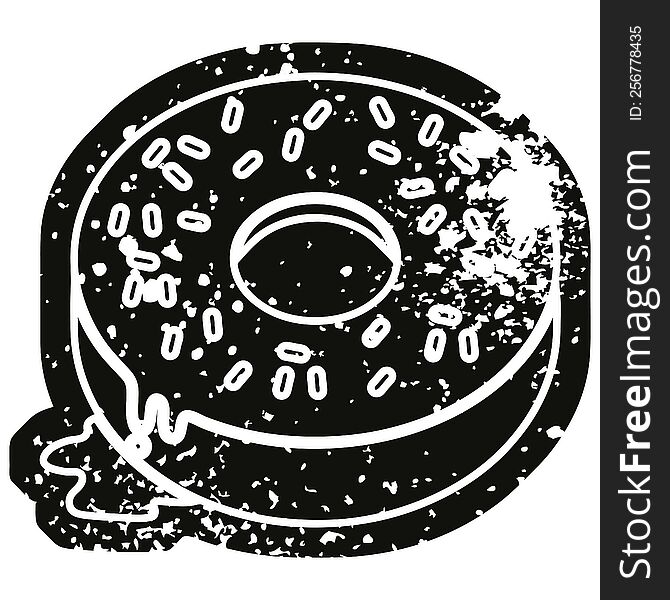 Distressed effect vector icon illustration of a tasty iced donut. Distressed effect vector icon illustration of a tasty iced donut