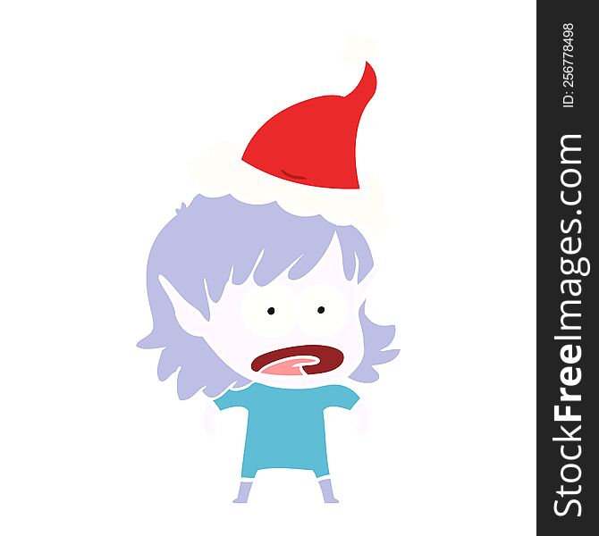 Flat Color Illustration Of A Shocked Elf Girl Wearing Santa Hat