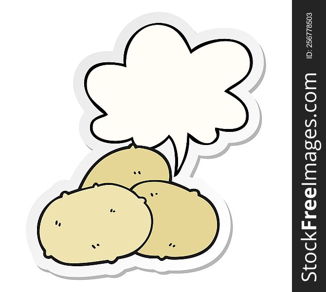 cartoon potatoes with speech bubble sticker. cartoon potatoes with speech bubble sticker
