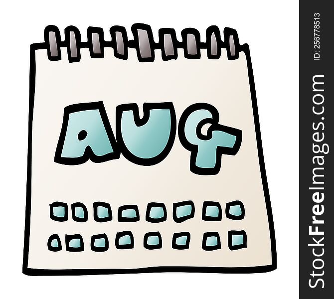 cartoon doodle calendar showing month of august