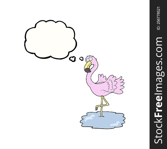 freehand drawn thought bubble cartoon flamingo