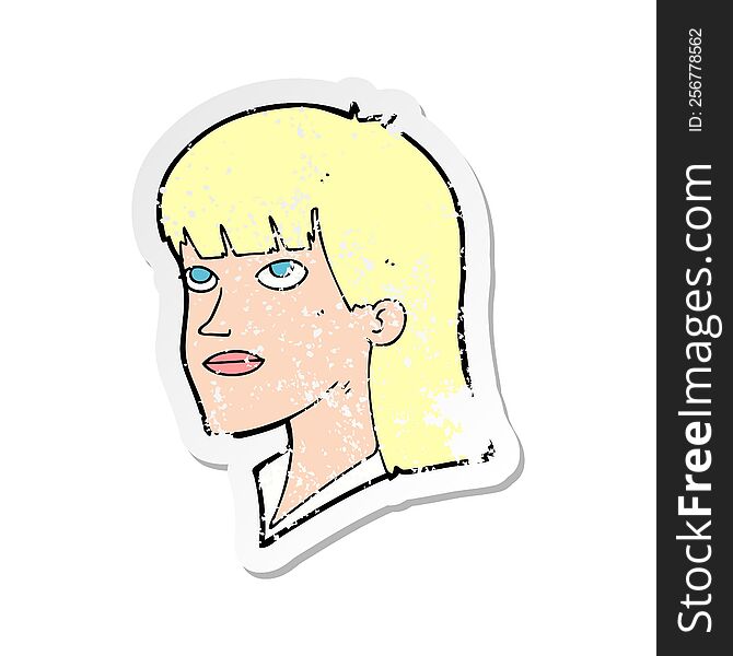 retro distressed sticker of a cartoon serious woman