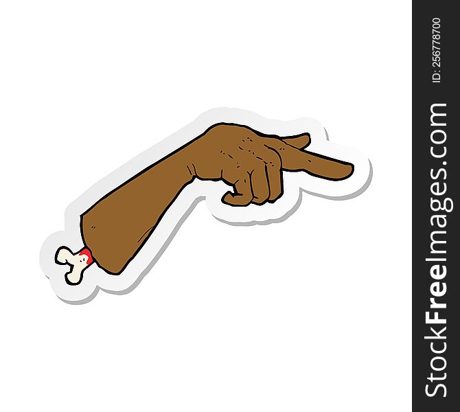 sticker of a cartoon severed pointing hand