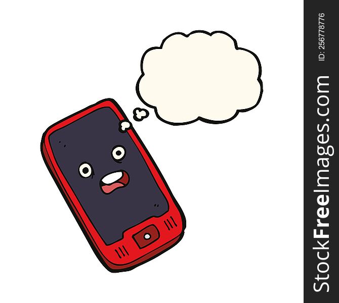 cartoon mobile phone with thought bubble