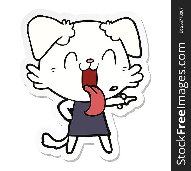 Sticker Of A Cartoon Panting Dog In Dress