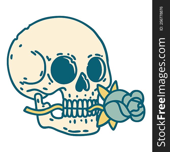 iconic tattoo style image of a skull and rose. iconic tattoo style image of a skull and rose