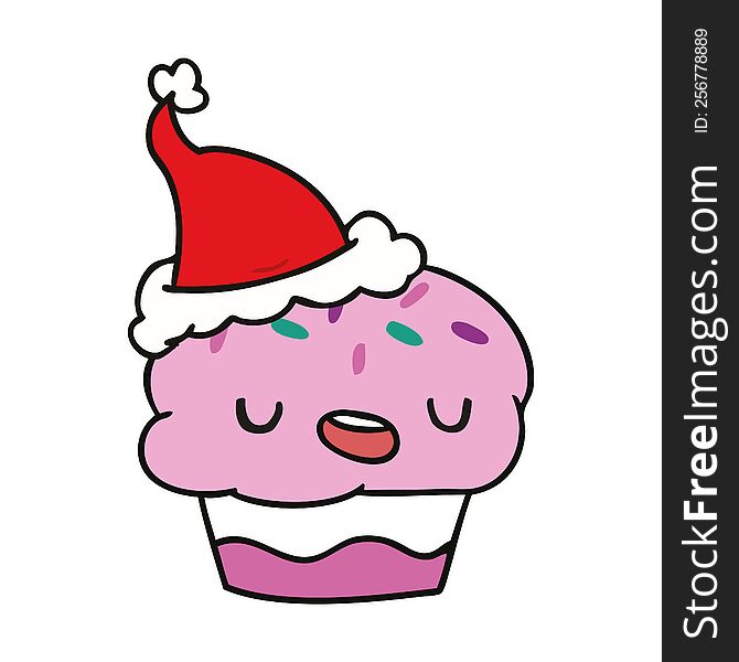 hand drawn christmas cartoon of kawaii cupcake