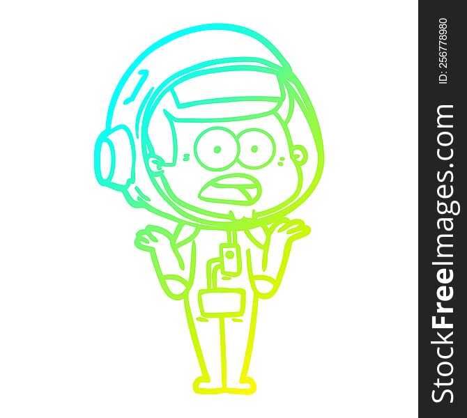 Cold Gradient Line Drawing Cartoon Surprised Astronaut