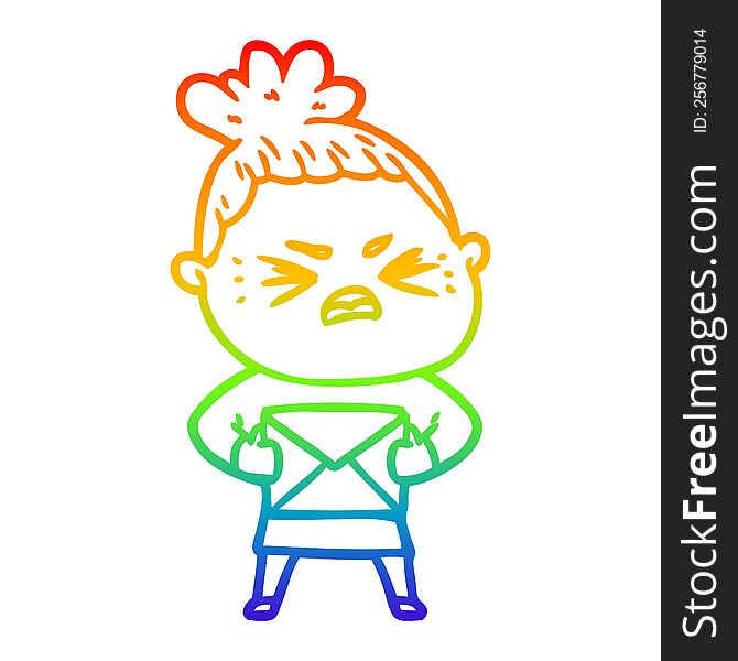 Rainbow Gradient Line Drawing Cartoon Angry Woman