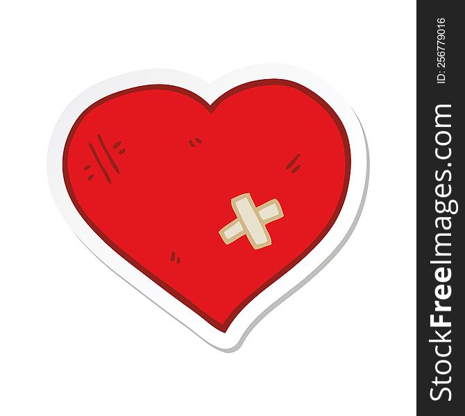 sticker of a cartoon love heart with sticking plaster