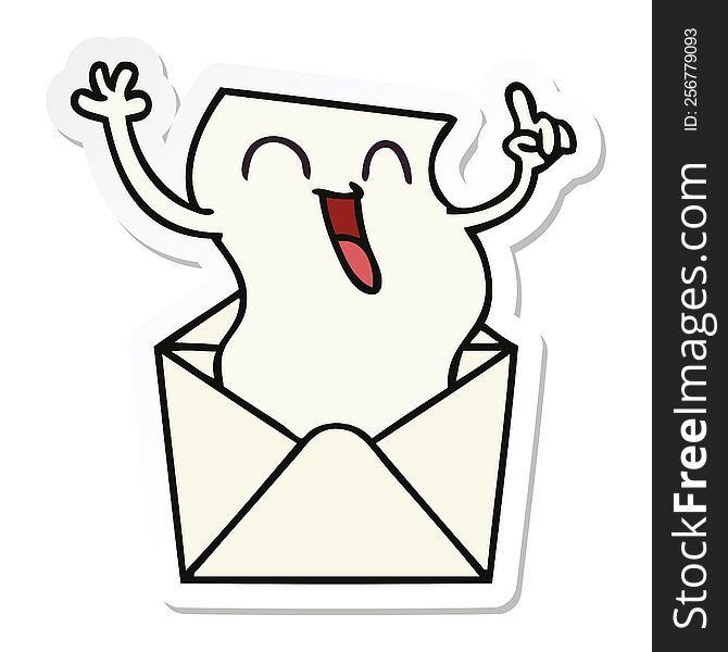 Sticker Of A Quirky Hand Drawn Cartoon Happy Letter