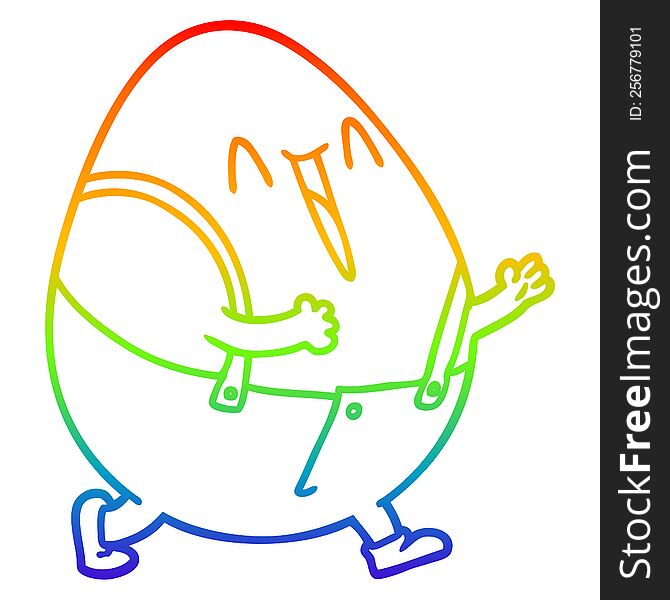 rainbow gradient line drawing of a humpty dumpty cartoon egg man