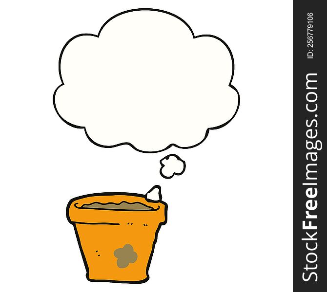 cartoon plant pot with thought bubble. cartoon plant pot with thought bubble