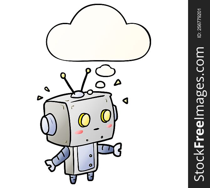 Cartoon Robot And Thought Bubble In Smooth Gradient Style