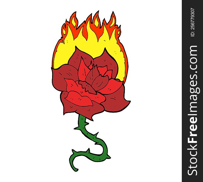 Cartoon Flaming Rose Tattoo